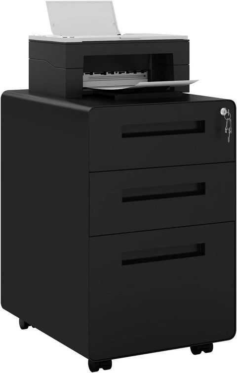 Rootz File Cabinet - Storage Organizer - Office Drawer Unit - Secure Lock System - 40x63x50.8cm - Black