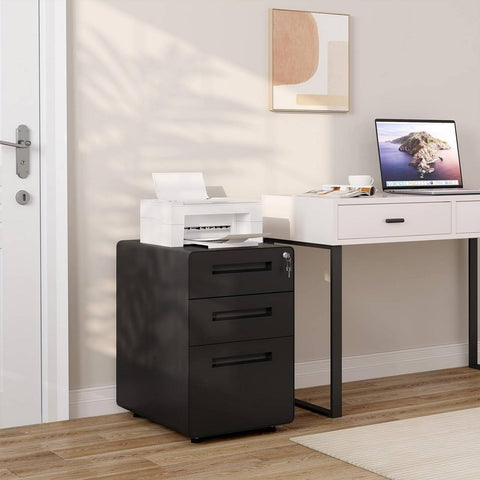 Rootz File Cabinet - Storage Organizer - Office Drawer Unit - Secure Lock System - 40x63x50.8cm - Black