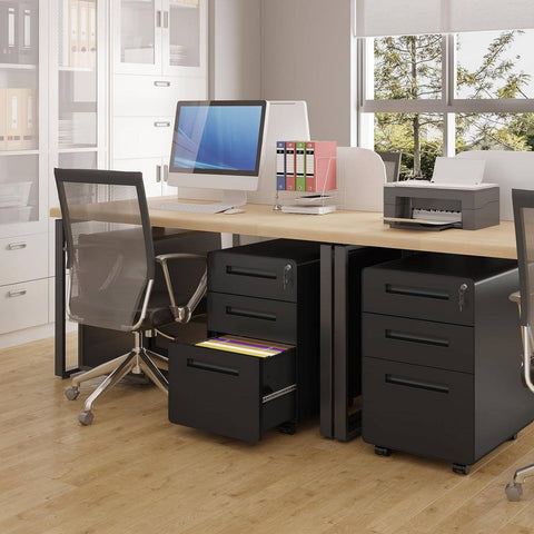 Rootz File Cabinet - Storage Organizer - Office Drawer Unit - Secure Lock System - 40x63x50.8cm - Black