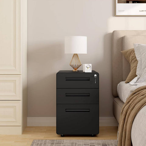 Rootz File Cabinet - Storage Organizer - Office Drawer Unit - Secure Lock System - 40x63x50.8cm - Black