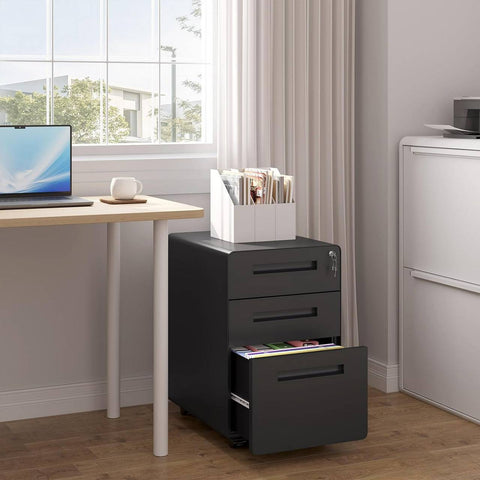 Rootz File Cabinet - Storage Organizer - Office Drawer Unit - Secure Lock System - 40x63x50.8cm - Black