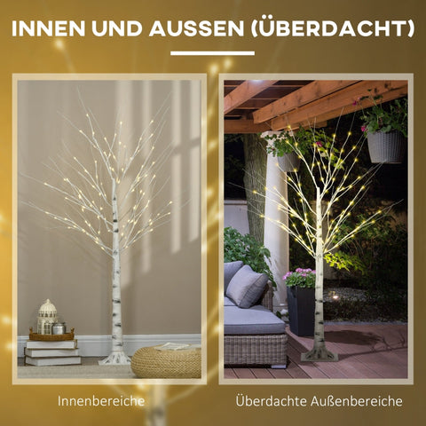 Rootz Artificial Birch Tree with LED Lights - White Birch Tree - Decorative LEDs - Weatherproof - 22cm x 22cm x 150cm