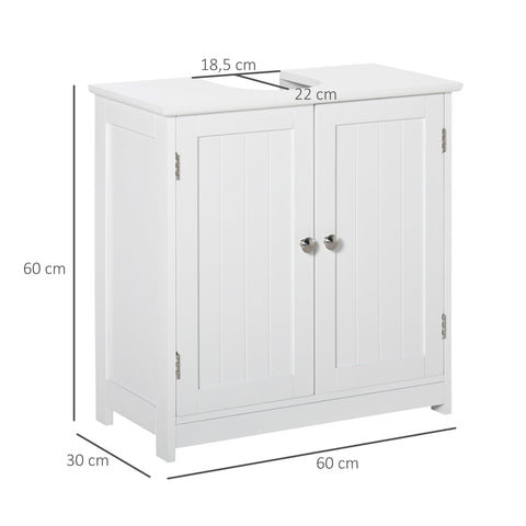 Rootz Bathroom Cabinet Under Sink - Base Cabinet - 2 Door Cabinet - Ample Storage - 60W x 30D x 60H cm - White Wood