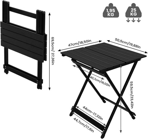 Rootz Camping Table - Folding Picnic Table - Portable Outdoor Table - Lightweight Aluminum Alloy - 50.5cm x 47cm x 59.5cm