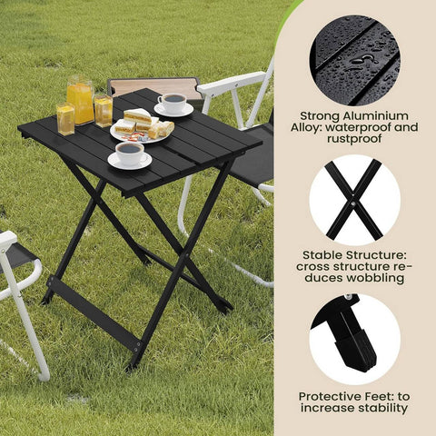 Rootz Camping Table - Folding Picnic Table - Portable Outdoor Table - Lightweight Aluminum Alloy - 50.5cm x 47cm x 59.5cm