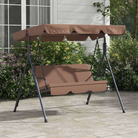 Rootz Hollywood Swing Garden Swing - 3 Seater - Weatherproof Swing - Adjustable Roof - 172cm x 110cm x 153cm - Brown