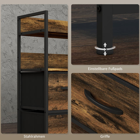 Rootz Fabric Dressing Cabinet - Storage Cabinet - Organizer Unit - 7 Foldable Drawers - 2 Shelves - Steel Frames - Brown - 79x29x101 cm