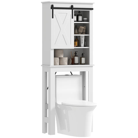 Rootz Toilet Overhead Storage Cabinet - Bathroom Cupboard - Barn-Style Organizer - Space-Saving Design - 67 x 25 x 172 cm