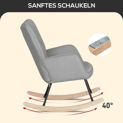Rootz Rocking Chair, Nursery Chair - Relaxing Armchair - Velvet Fabric - Ergonomic Design - Beech Wood - 98cm x 71cm x 101cm