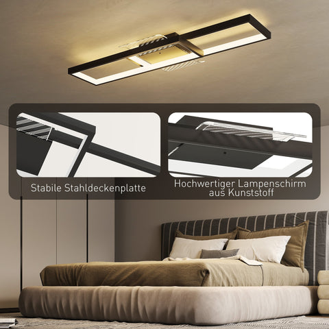 Rootz LED Ceiling Light – Modern Dimmable Panel, Flush Mount Fixture, Remote & Wall Switch, Adjustable Brightness, 70x30x7cm, Black