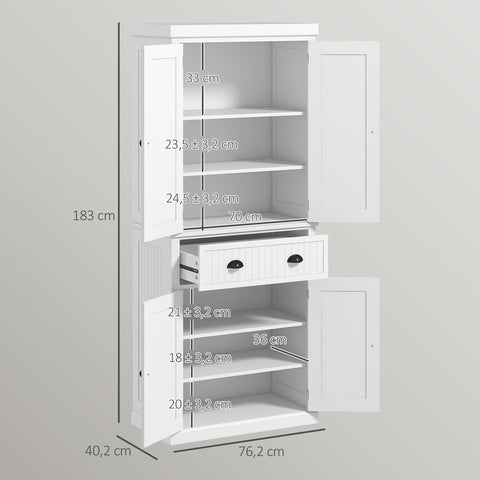 Rootz Kitchen Cabinet Buffet - Multi-Purpose Storage Unit - Adjustable Shelves - Durable Chipboard & MDF - 76.2cm x 40.2cm x 183cm - White