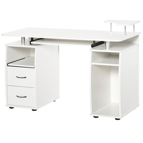 Rootz Computer Desk - Multimedia Workstation - Multipurpose Storage - Ergonomic Design - 120L x 55W x 85H cm - White Wood