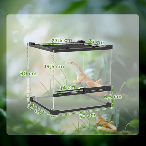 Rootz Glass Terrarium for Reptiles - Vivarium - Enclosure - Waterproof Floor - 30cm x 30cm - Increased Heat Efficiency