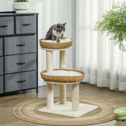 Rootz Cat Tree Climbing Tree - Kitty Playhouse - Feline Activity Center - 2 Baskets - Pillow Washable - 48x48x75.5 cm Brown & White