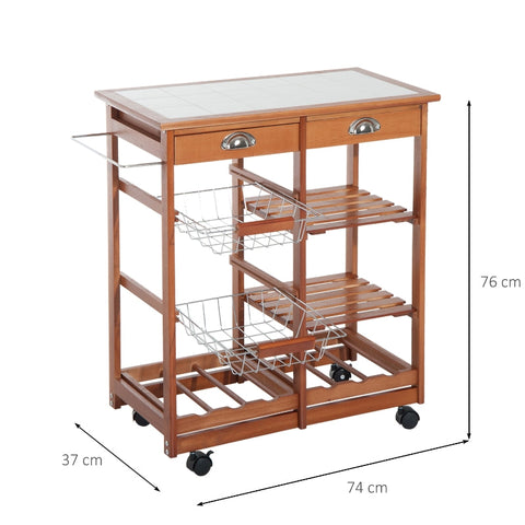 Rootz Wooden Serving Trolley - Kitchen Cart - Mobile Kitchen Island - Ample Storage - High-Quality Materials - Easy Mobility - 74cm x 37cm x 76cm