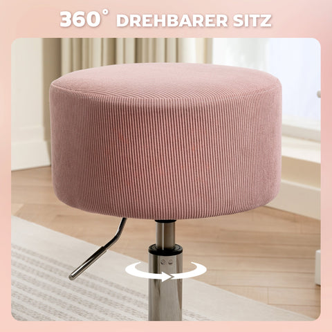 Rootz Pink Bar Stool - Padded Bar Chair - Height Adjustable Seat - 360° Rotatable Comfort - Ø38cm x 52-66cm Height