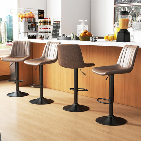 Rootz 4 Piece Set Bar Stools - Counter Seating - Home Bar Chairs - Retro Style - Microfiber - 43cm x 46.5cm x 89-110cm