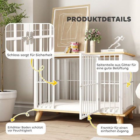 Rootz Dog Crate - Pet House - Wooden Kennel - Cushioned Bed - Medium Sized Dogs - Steel Construction - 86cm x 60cm x 70cm