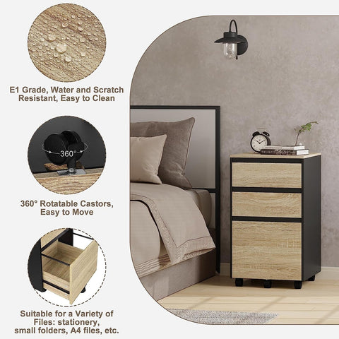 Rootz Mobile Filing Cabinet - Office Storage Unit - Rolling File Cabinet - Flexible Placement - Durable & Water-Repellent - Efficient Storage - 40cm x 70cm x 40cm