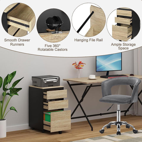 Rootz Mobile Filing Cabinet - Office Storage Unit - Rolling File Cabinet - Flexible Placement - Durable & Water-Repellent - Efficient Storage - 40cm x 70cm x 40cm