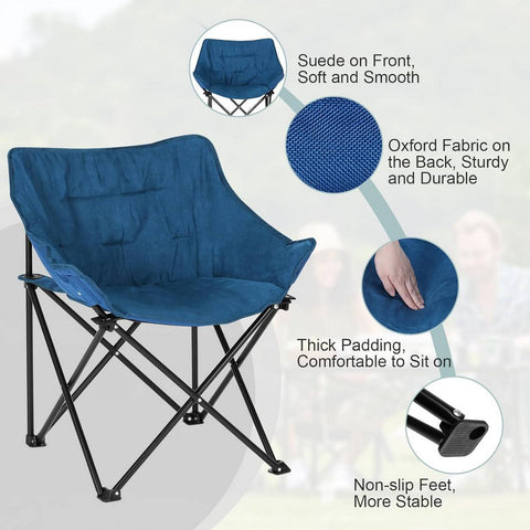 Rootz Ultimate Comfort Folding Camping Chair - Portable Chair - Outdoor Seating - Durable Oxford Fabric - Lightweight & Compact - Stylish Faux Suede - 63cm x 73.5cm x 44.5cm