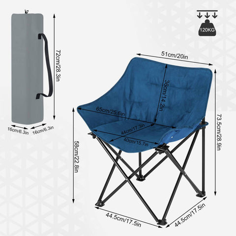 Rootz Folding Camping Chair - Portable Chair - Outdoor Seating - Comfortable Padding - Durable Design - Easy Transport - 63cm x 73.5cm x 44.5cm