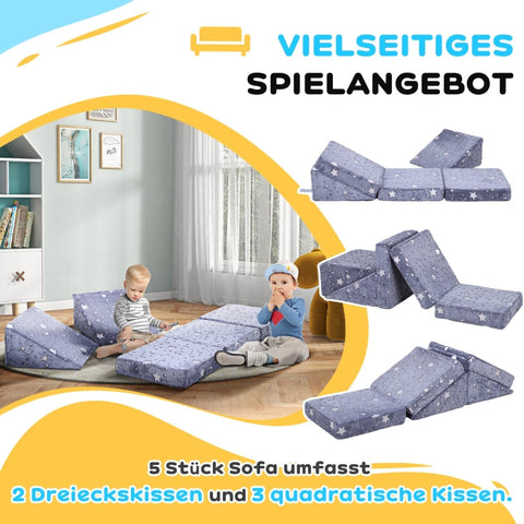 Rootz Play Sofa for Kids - Transforming 5-Piece Set - Stairs & Obstacle Course - Star Pattern - High-Density Foam - Easy Cleaning - 50W x 50D x 27.5H cm