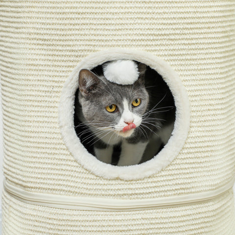 Rootz 3 Tier Cat Scratching Barrel - Cat Tower - Indoor Cat House - Sisal Cover Protects Furniture - Ø42 x 69H cm - Grey