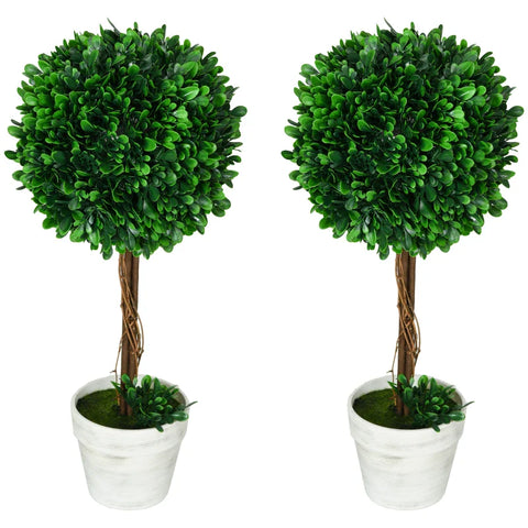 Rootz Set Of 2 Artificial Boxwood - Artificial Plants - Including Artificial Moss - 1 Planter -  Green - 28 cm x 28 cm x 60 cm
