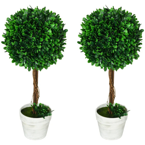 Rootz Set Van 2 Kunstbuxus - Kunstplanten - Inclusief Kunstmos - 1 Plantenbak - Groen - 28 cm x 28 cm x 60 cm