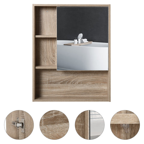 Rootz Wall Mirror Cabinet - Bathroom Storage - Hanging Cabinet - Extra Storage - Brown Finish - 60L x 15W x 76H cm