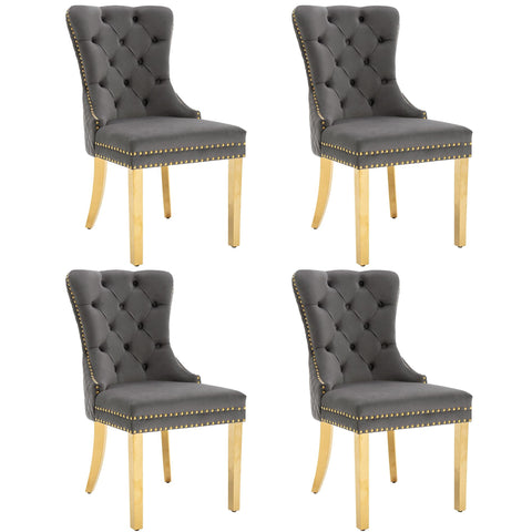Rootz 4 Piece Set Dining Chairs - Upholstered Chairs - Nail Head Trim Chairs - Luxurious Comfort - 51cm x 65.5cm x 95cm