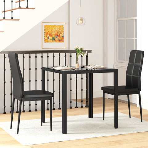 Rootz Dining Table Set with 2 Upholstered Black Chairs - Dining Room Seating - Space-Saving - Ergonomic Comfort - 75L x 50.5W x 75H cm