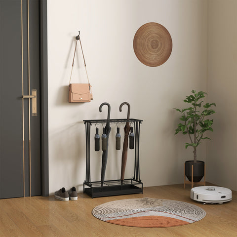 Rootz Umbrella Stand - Umbrella Holder - Rainwater Collector - 24 Hooks & 21 Openings - Durable Steel Design - 50x24x68 cm