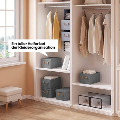 Rootz 6 Piece Set Storage Basket with Lid - Clothes Organizer - Fabric Boxes - Collapsible Design - Cationic Polyester - Various Sizes - Gray - 20L/27L/36L/51L