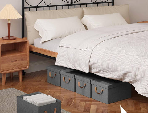 Rootz 6 Piece Set Storage Basket with Lid - Clothes Organizer - Fabric Boxes - Collapsible Design - Cationic Polyester - Various Sizes - Gray - 20L/27L/36L/51L