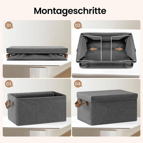 Rootz 6 Piece Set Storage Basket with Lid - Clothes Organizer - Fabric Boxes - Collapsible Design - Cationic Polyester - Various Sizes - Gray - 20L/27L/36L/51L