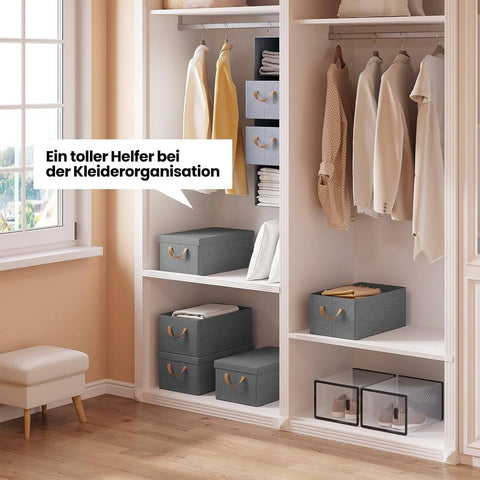 Rootz 6 Piece Storage Box Set - Organizing Bins - Folding Containers - Easy Transport Handles - Grey - 27L - 48x29x20cm