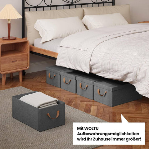 Rootz 6 Piece Storage Box Set - Organizing Bins - Folding Containers - Easy Transport Handles - Grey - 27L - 48x29x20cm