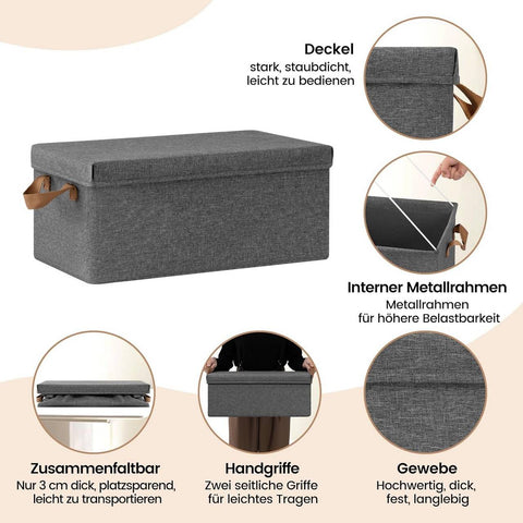 Rootz 6 Piece Storage Box Set - Organizing Bins - Folding Containers - Easy Transport Handles - Grey - 27L - 48x29x20cm