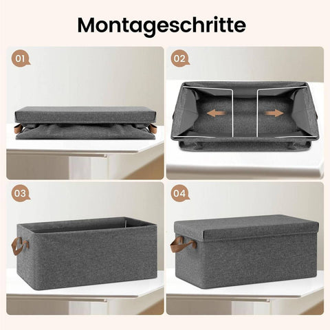 Rootz 6 Piece Storage Box Set - Organizing Bins - Folding Containers - Easy Transport Handles - Grey - 27L - 48x29x20cm