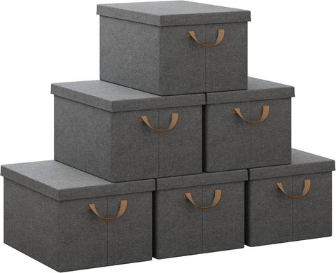 Rootz 6 Piece Set Storage Boxes - Organizing Baskets - Foldable Containers - Dust Protection - 36L Grey 43x33x26 cm