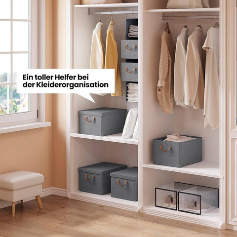 Rootz 6 Piece Set Storage Boxes - Organizing Baskets - Foldable Containers - Dust Protection - 36L Grey 43x33x26 cm
