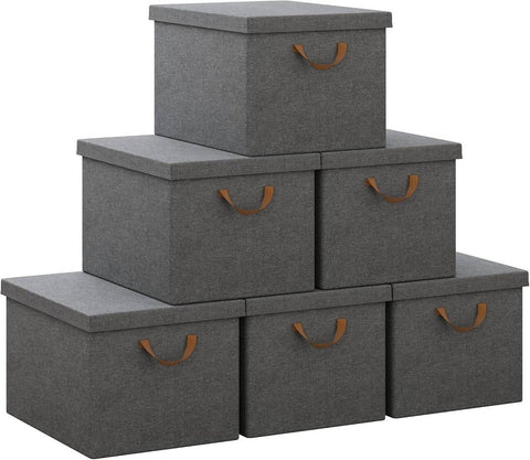 Rootz 6 Set Storage Boxes - Organizers - Foldable Containers - Space-Saving - 51L (48x36x30 cm) with Lids and Handles