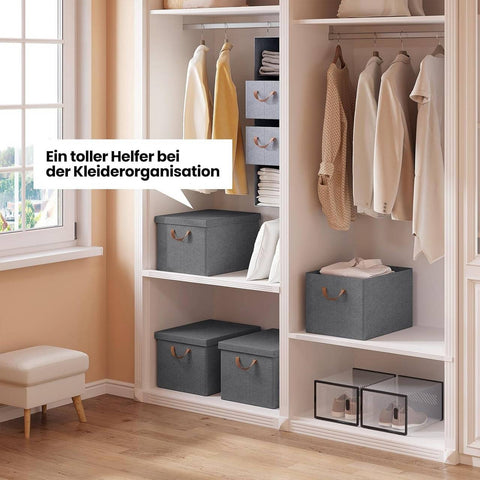 Rootz 6 Set Storage Boxes - Organizers - Foldable Containers - Space-Saving - 51L (48x36x30 cm) with Lids and Handles