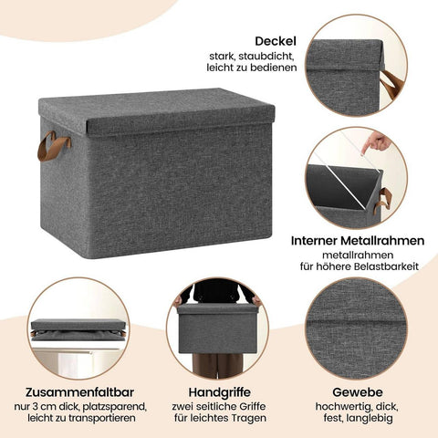 Rootz 6 Set Storage Boxes - Organizers - Foldable Containers - Space-Saving - 51L (48x36x30 cm) with Lids and Handles