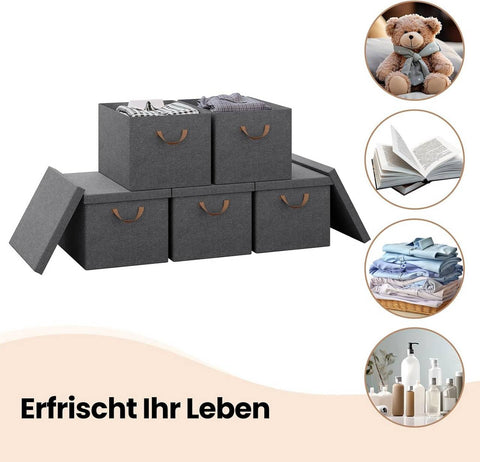 Rootz 6 Set Storage Boxes - Organizers - Foldable Containers - Space-Saving - 51L (48x36x30 cm) with Lids and Handles