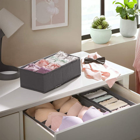 Rootz 8 Piece Set Drawer Organizers - Underwear Storage - Fabric Boxes - Closet Organization - Gray - Non-Woven Fabric - PE Board - Cardboard - 32cm x 32cm x 10cm