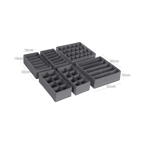 Rootz 8 Piece Set Drawer Organizers - Underwear Storage - Fabric Boxes - Closet Organization - Gray - Non-Woven Fabric - PE Board - Cardboard - 32cm x 32cm x 10cm