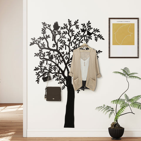 Rootz Wall-Mounted Wardrobe Hook - Coat Rack - Tree Design Hook - Space-saving - 120cm x 5cm x 175cm - Black